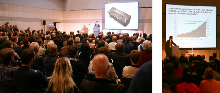 Der Silberjunge im prall gef�llten Hauptsaal der Edelmetallmesse in M�nchen 2008